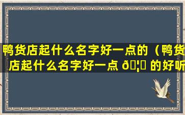 鸭货店起什么名字好一点的（鸭货店起什么名字好一点 🦈 的好听）